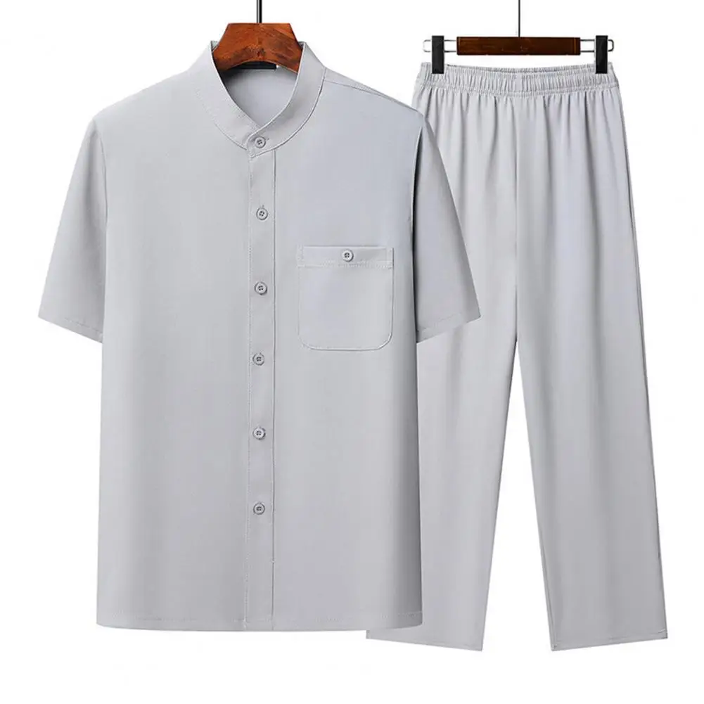 2025 Men Suit Comfortable Breathable Suit for Men Men's Casual 2-piece Suit Set with Stand Collar Shirt Elastic for Leisure