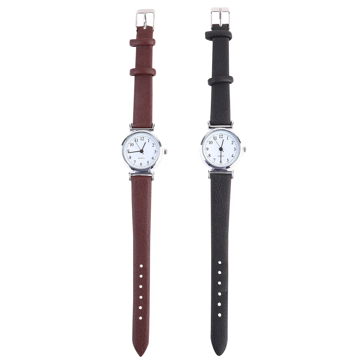 2Pcs Quartz Wristwatch Fashionable All-Match Stylish Students Boy Men Black White Brown Gift Quartz Watch Men Wristwatch