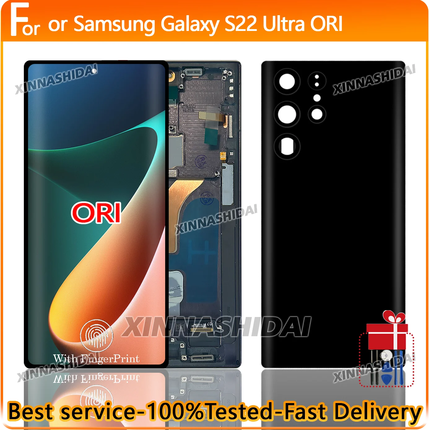 AAA+AMOLED LCD For Samsung S22 Ultra For OLED LCD Display Touch Screen Digitizer Assembly Replacement With Battery Cover