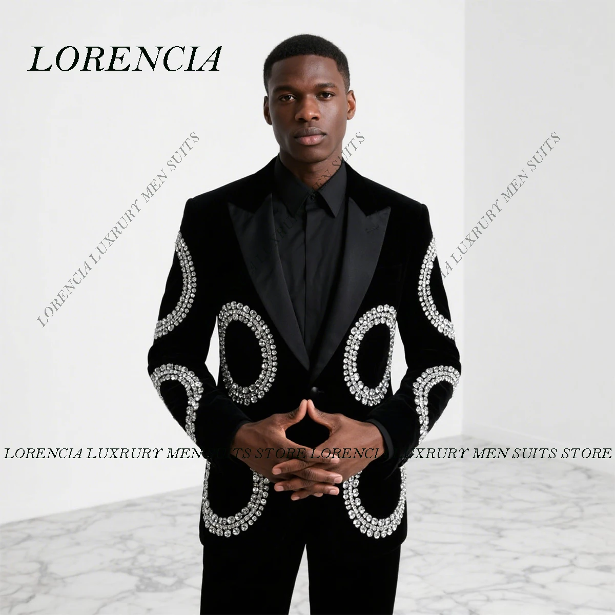 

Customized Shinny Beaded Crystal Tuxedos Men Suits 2 Pieces Sets Wedding Groom Party Blazers High End Male Slim Fit Ropa Hombre