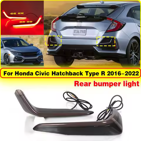 LED Reflector Light Rear Bumper Lamp Assembly Car Accessories Compatible For Honda Civic 10th Gen 2016-2022 Hatchback Type R