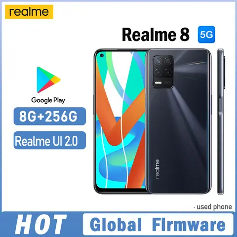 OPPO Realme 8 5G smartphone Global firmware MTk Dimensity 700 Realme UI 2.0 6.5" 8GB 256GB 48MP+8MP Used Phone