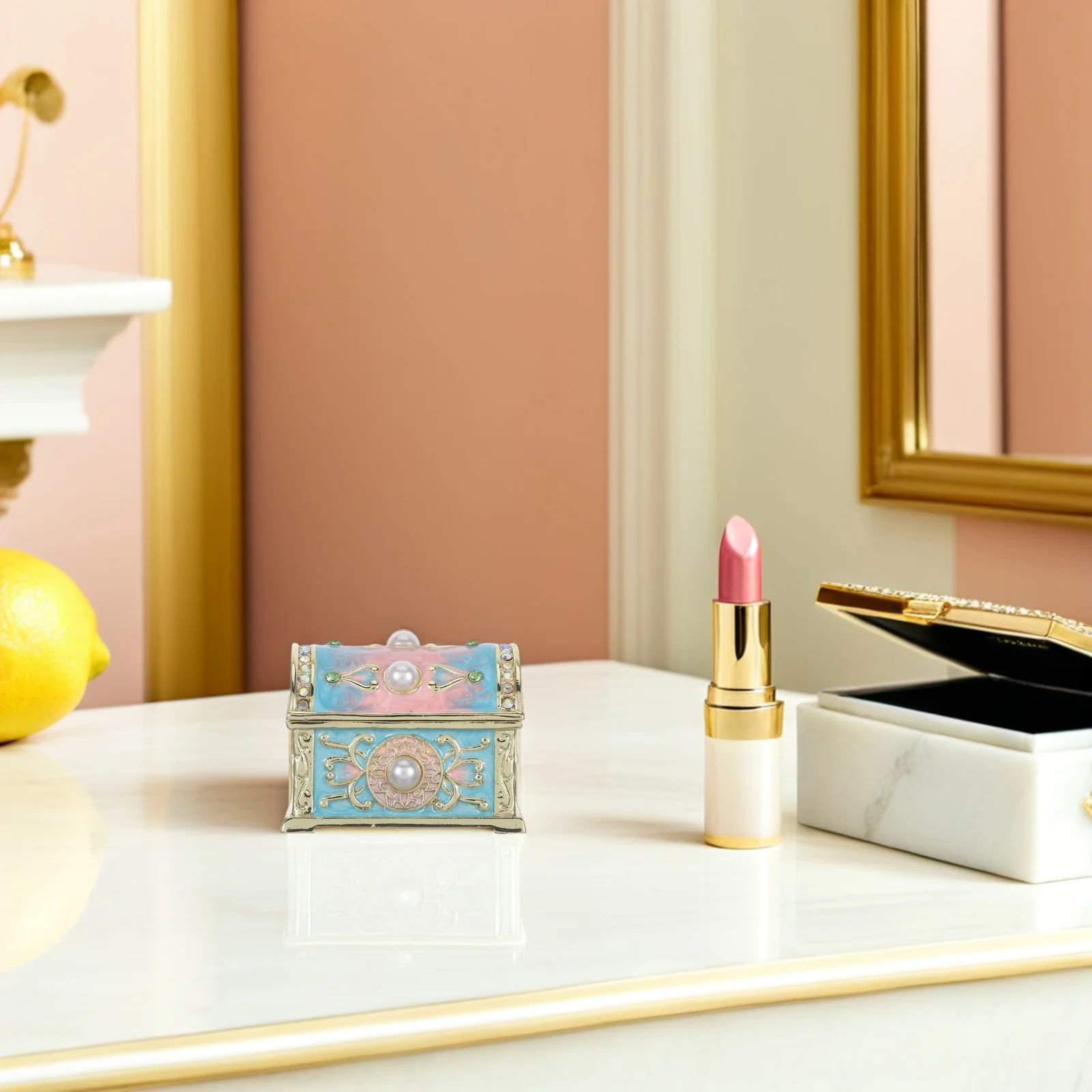 

Мини-эмалированная декоративная шкатулка для драгоценностей, сундук с сокровищами, маленький винтажный органайзер для безделушек, чехол для женщин и девочек, эмалированная шкатулка для драгоценностей на петлях