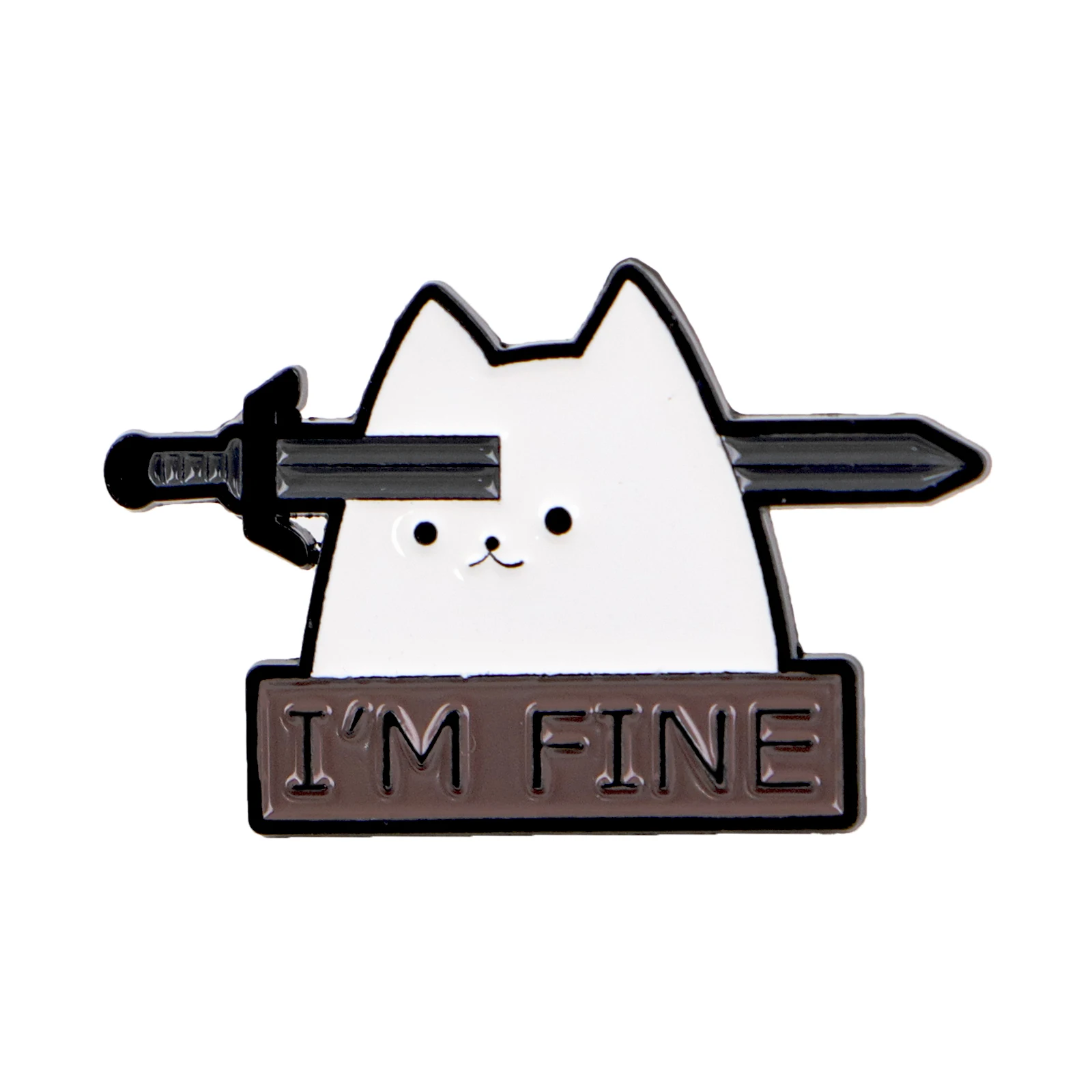 Cute Cat Enamel Brooch Funny Quotes Lapel Pin I'M FINE Badge on Backpack Clothing Hat Jewelry Cosplay Accessories Party Gift