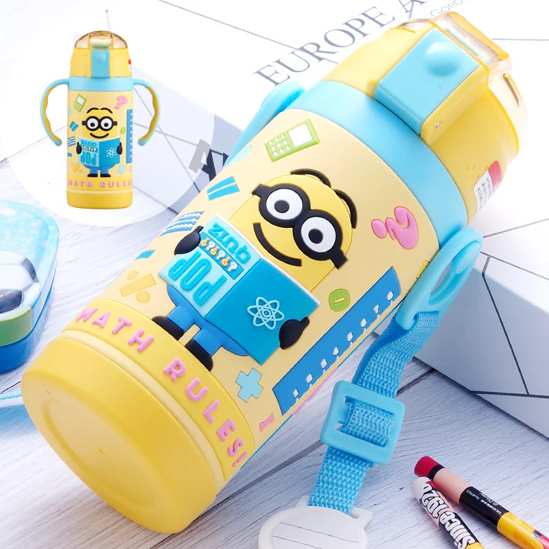 Taza Termo de dibujos animados para niños, hervidor creativo de acero inoxidable anticaída, taza de paja para jardín de infantes, regalo, Despicable Me Minions