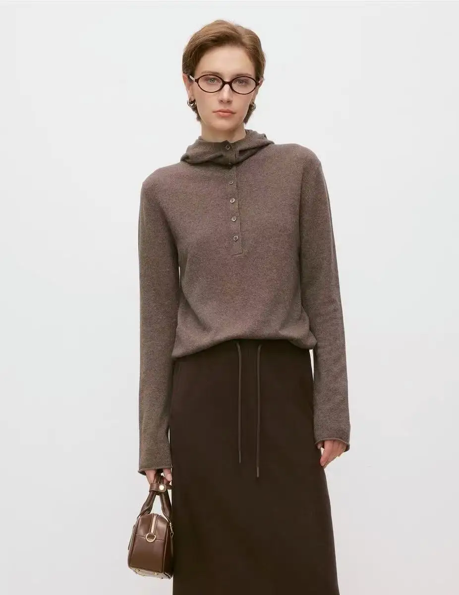 

Women's Long Sleeve Hooded Sweater, Warm Bottoming Shirt, Solid Casual Pullovers, Knit Tops, Korean Fashion Jumper, Autumn, Wint