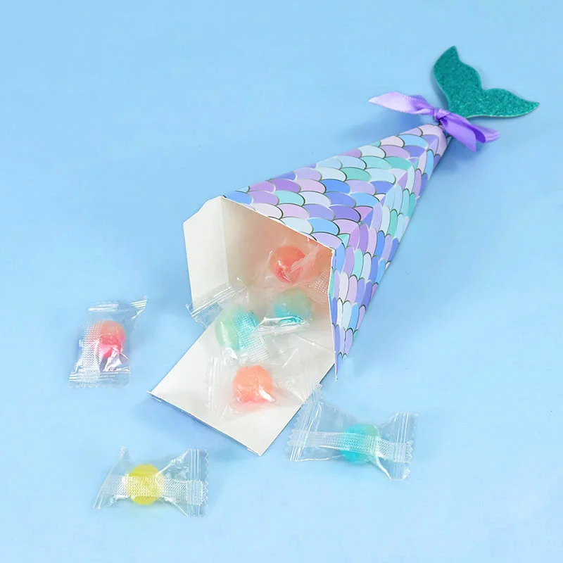 10pcs Mermaid Tail Candy Box Kids Little Mermaid Birthday Party Decoration Snack Cookies Packing Gift Box Baby Shower Supplies