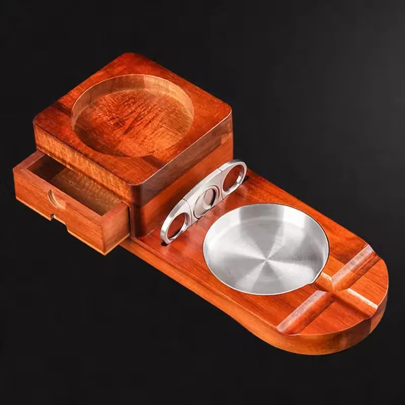 

Solid Wood Cigar Ashtray with Drawers, Whiskey Cup Holder Tray, Cigar Box Accessories Cool Gadgets