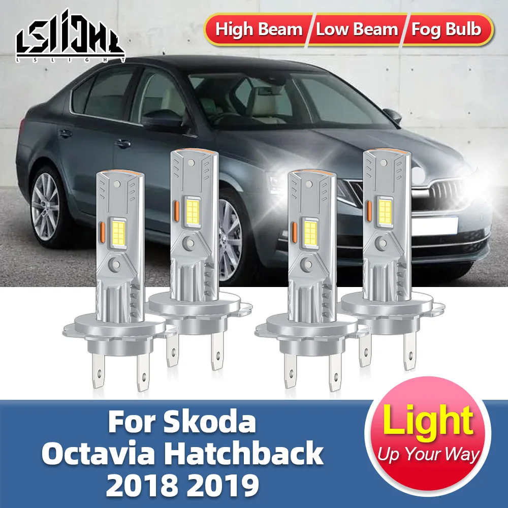 

2/4Pcs LED Car Headlight Bulbs 6000K 30000LM For Skoda Octavia Hatchback 2018 2019 Replace High Low Beam Headlamps Fanless Lamps