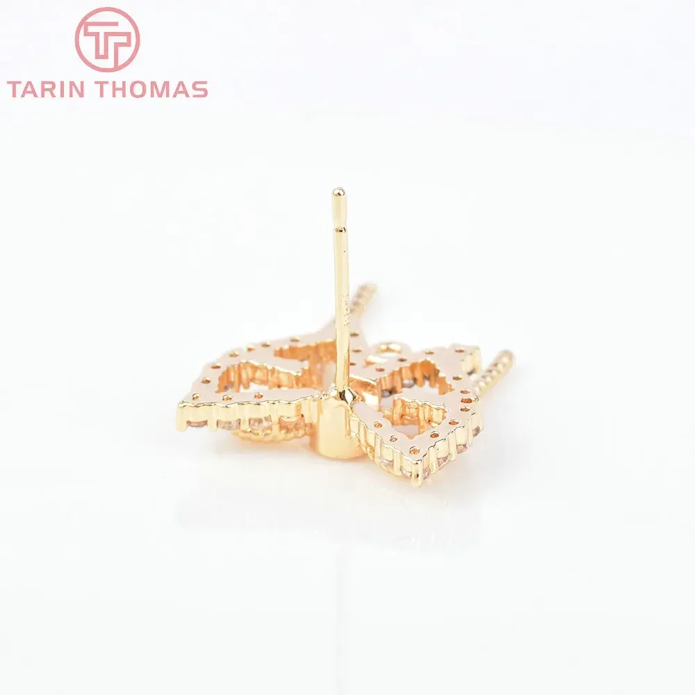 (6687) 4PCS 15x18MM 24K Gold Color Brass with Zircon Butterfly Stud Earrings High Quality Jewelry Findings Accessories Wholesale