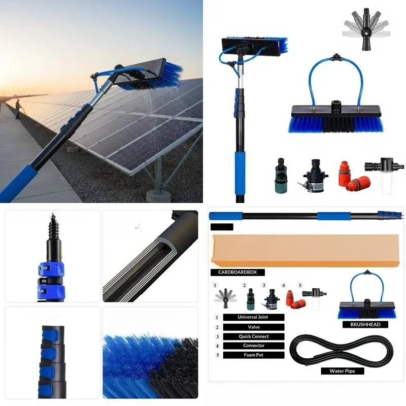 Solar Photovoltaic Panel Cleaning Brush with Telescopic Aluminum Alloy Rod High Altitude Multifunctional Water Type