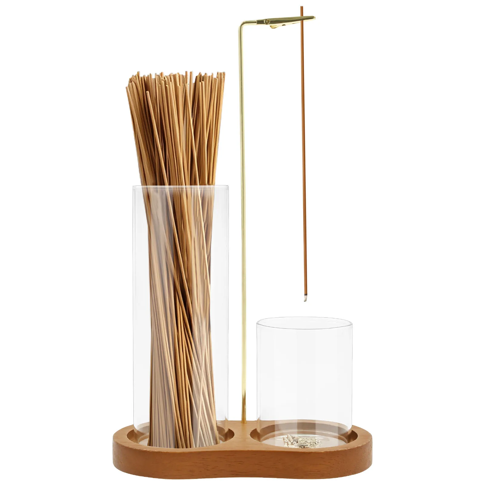 2in1 Wood Incense Holder Anti-Ash Flying Incense Burner with Removable Glass Ash Catcher Incense Sticks Organizer for Home Decor