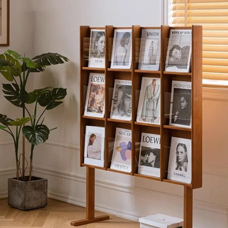 Reading bookshelf Japanese display stand Creative acrylic floor-to-ceiling newspaper CD shelf