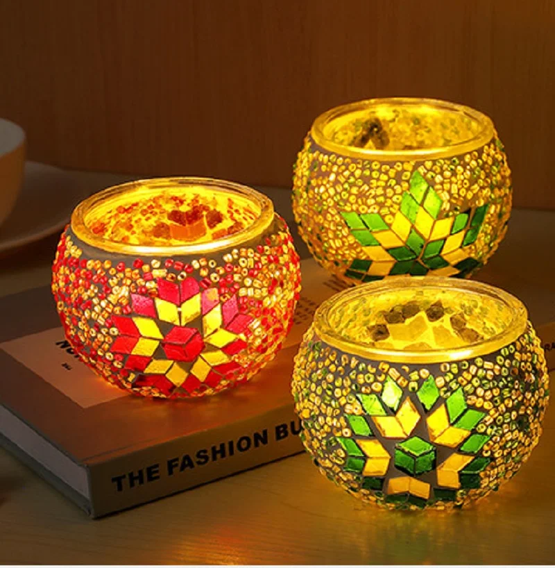 DIY Make Your Own Candleholder with Color Mosaic Beads Glass Candle Handmade Craft for Kid Interactive Toy Gift Home Decor Party