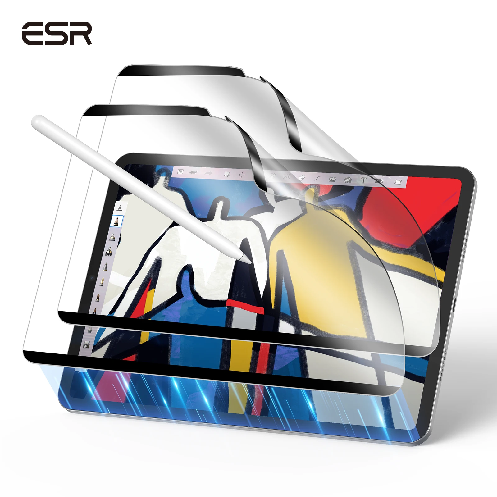 ESR 2 Packs iPad Air 13/11&Pro 11/13&iPad 12/11/10 Gen Paper-Feel Magnetic Screen Protector Detachable&Reusable Screen Film