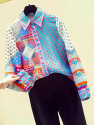 Spring Autumn New Blouse Patchwork Simulation Silk Women's Shirt Female Top Korean Niche Polka Dot Long-Sleeved Shirt GX1438