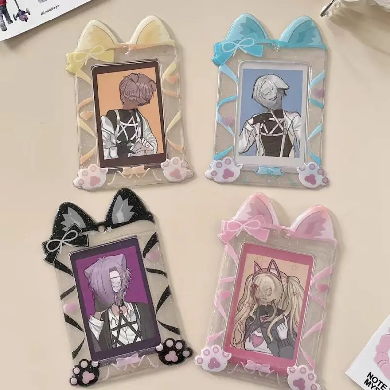 Cute Cat Photocard Holder Idol Photo Card Display Keychain Photo Albums Bag Hanging Pendant Decor Ribbon Photo Protector Case