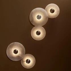 Natural Marble LED Wall Lamp Round Shape Gold Metal Free Collocation Lighting For Living Room Bedroom Aisle Tv Background Sconce