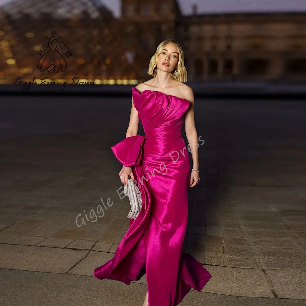 

Customized Giggle Evening Dress A-Line Strapless Satin Floor Length Ruched elegant Formal Saudi evening dress for women 2024