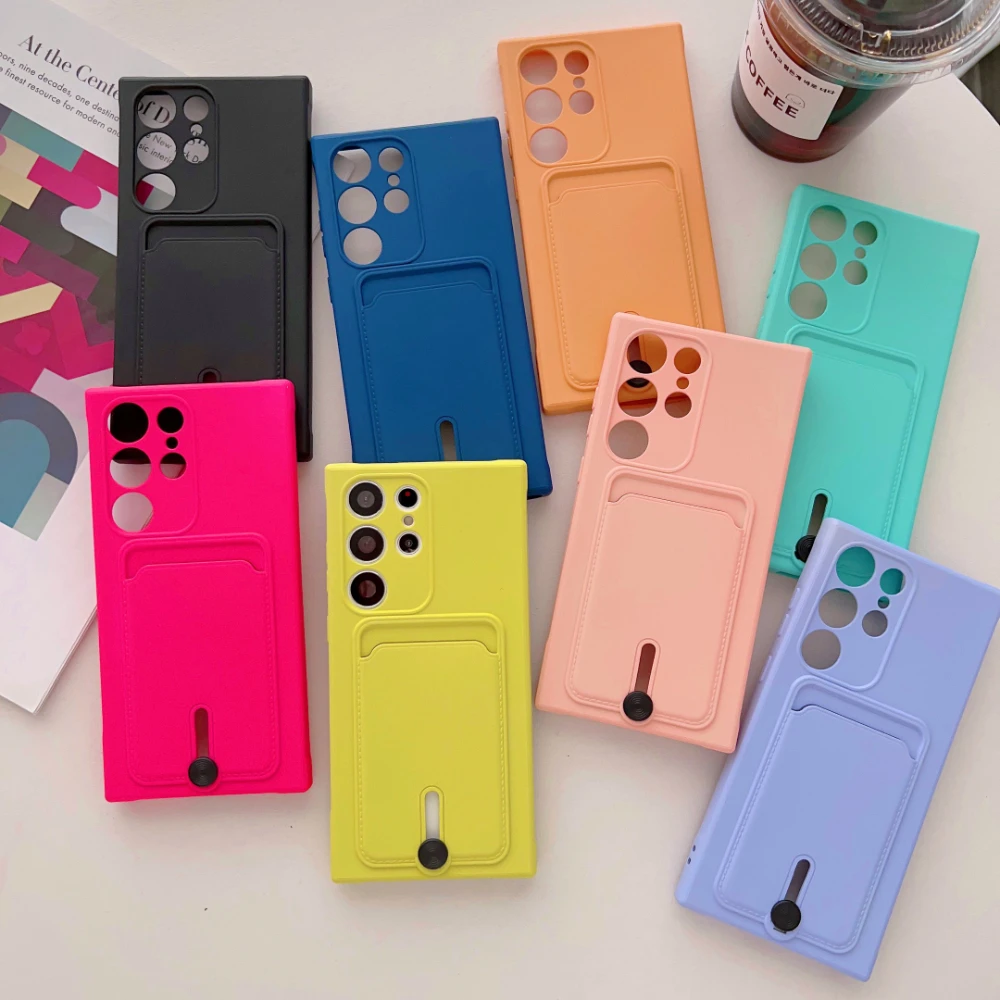 

Luxury Colorful Card Slot Bag Phone Case For Samsung S 21 FE S20 22 23 24 Plus Ultra Wallet Card Bag Bumper Shockproof Cover