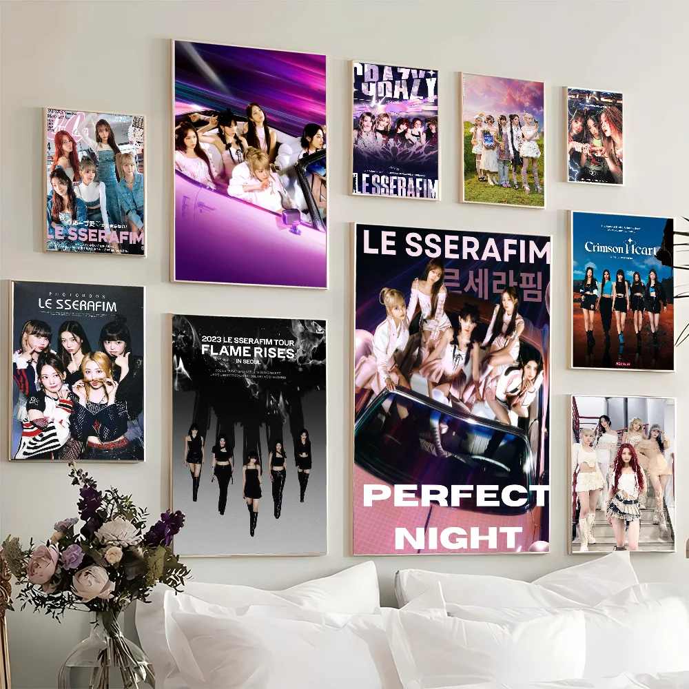 Kpop LE-SSERAFIM Girl Classic Anime Poster Waterproof Paper Sticker Coffee House Bar Room Wall Decor