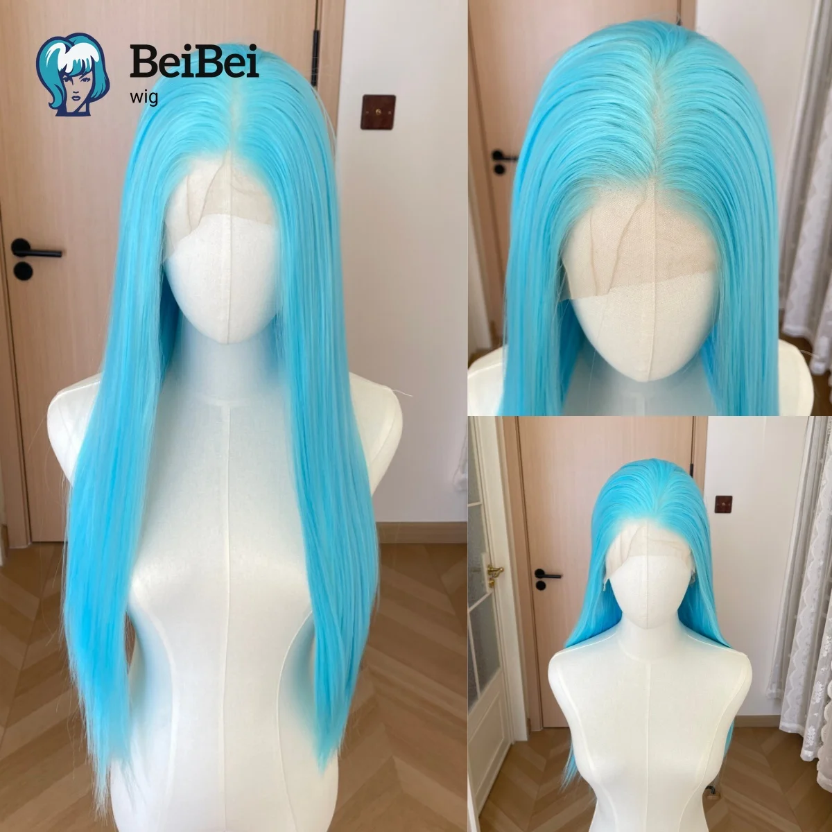 

BeiBei Long Straight Cosplay Blue Synthetic Lace Wig Sky Blue Lolita 13x4 HD Lace Frontal with High Quality Lace Frontal Wig