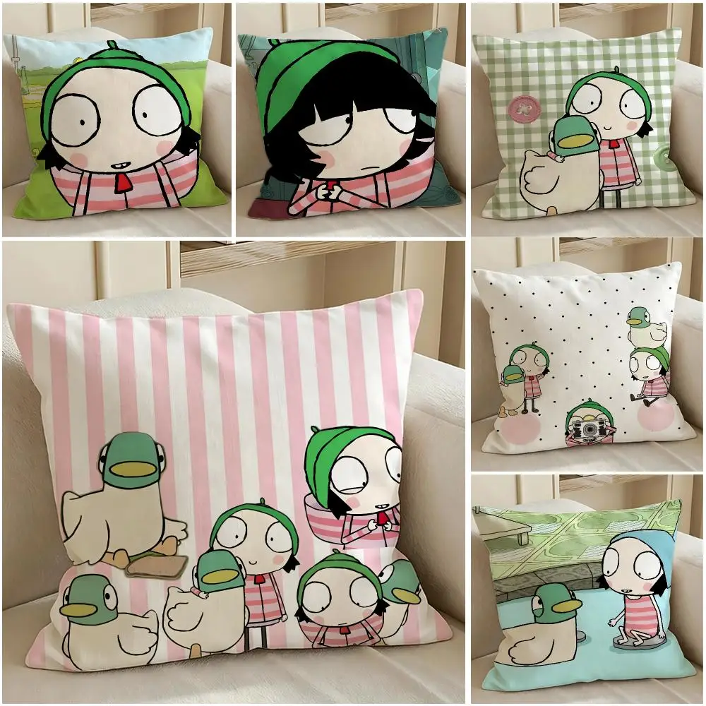 Cartoon Sarah & Duck Cushion Cover Pillow Short Plush Warm CreamStylel Cushion for Living Room Bedroom Sofa Ideal for Gifting