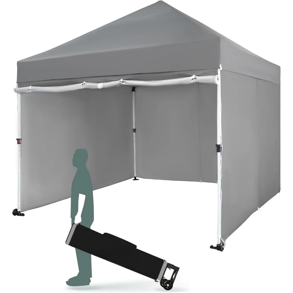 10x10 Pop Up Canopy Tent Instant Commercial 1-Person Setup Patended Centerlock with 400D Silver Coated Fabric, 4 Sidewalls