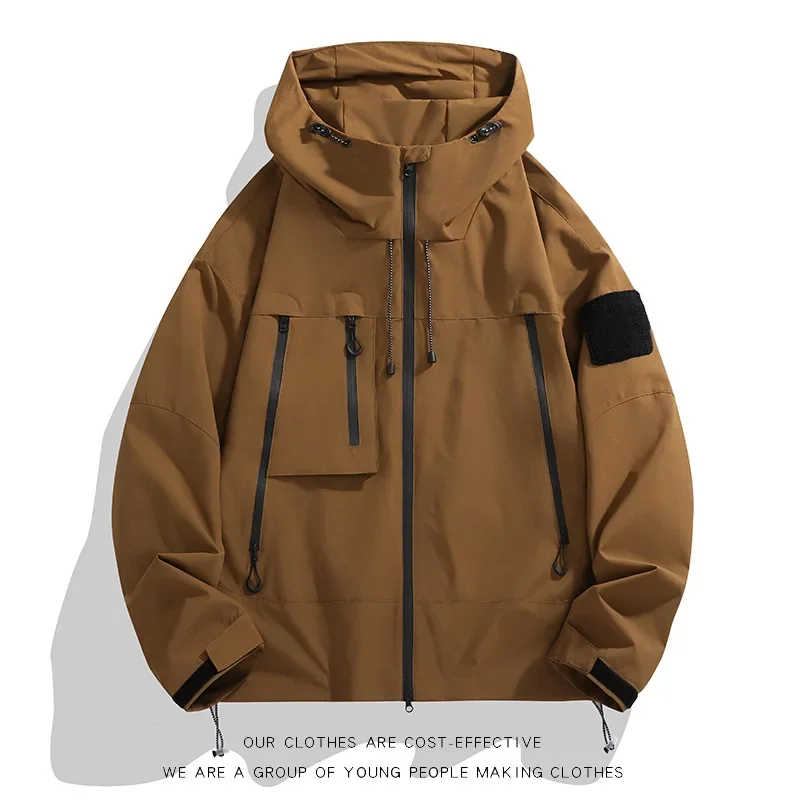 

Solid Color Outdoor Casual Loose Hooded Charge Jacket, Men's Spring and Autumn New Fashion Simple Zipper Jacket Side Seam Pocket