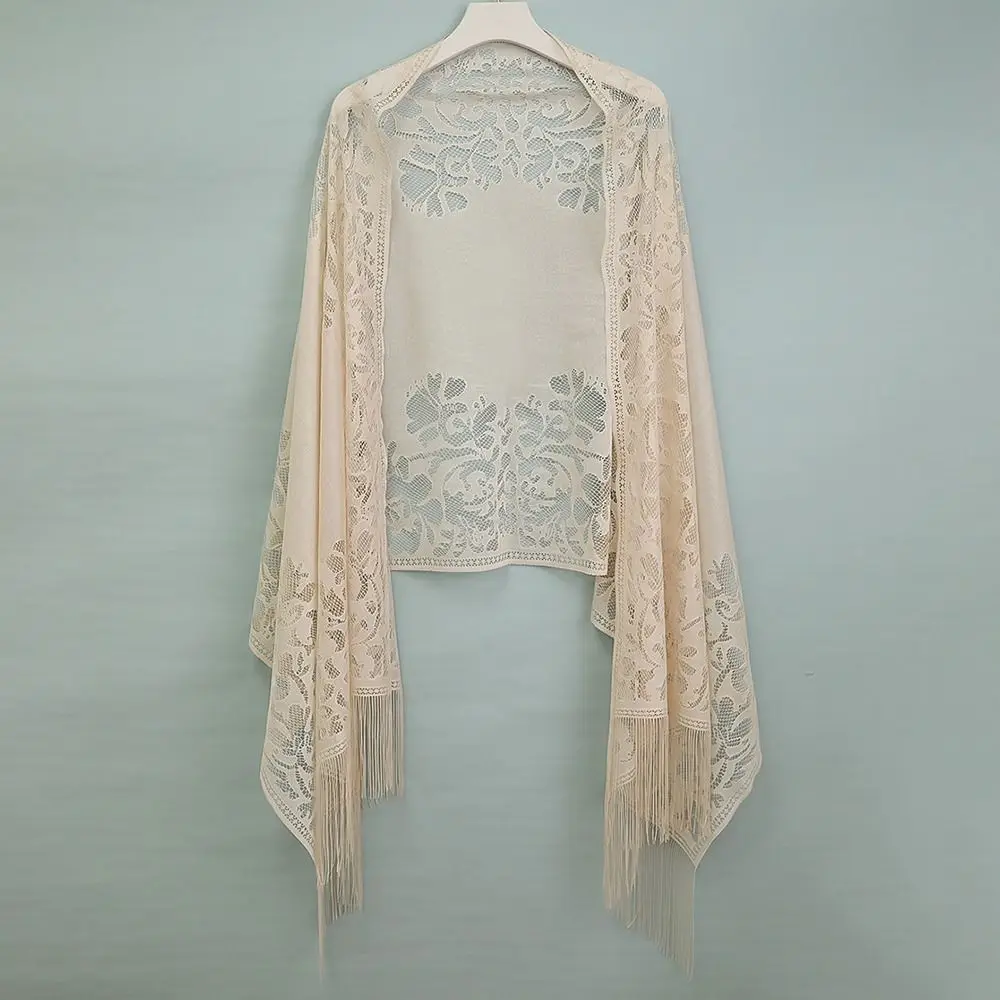 Cloak With Tassel Women Shawl Hollow Multicolored Evening Prom Cape Tulle Shawl Party