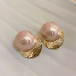 925 Silver Needle Exaggerated Large Pink Pearl Earrings For Women Jewelry 2026 Trending New Luxury Fashion Women's Stud Earrings