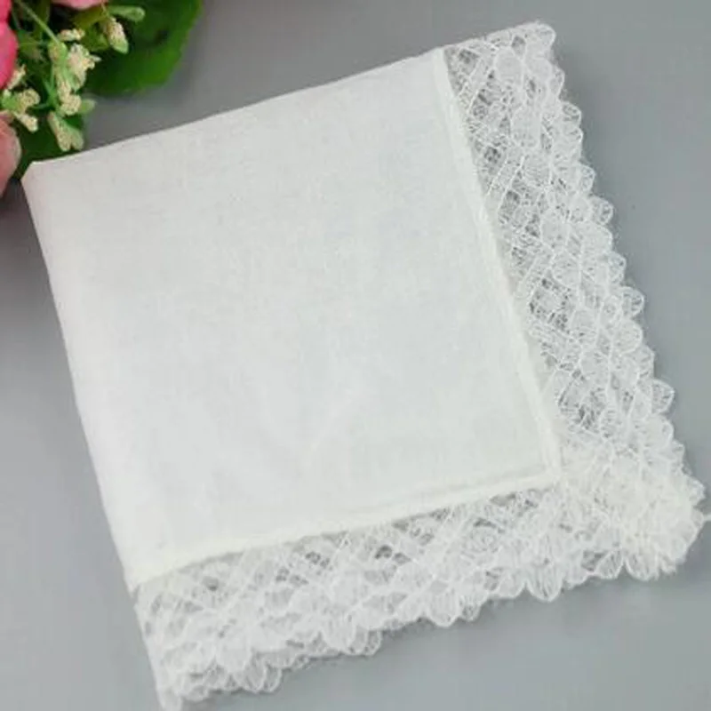 Women Square lady Handkerchief white lace embroidery children Cotton wedding Christmas Gift hand towel hanky 20*20cm 5pcs