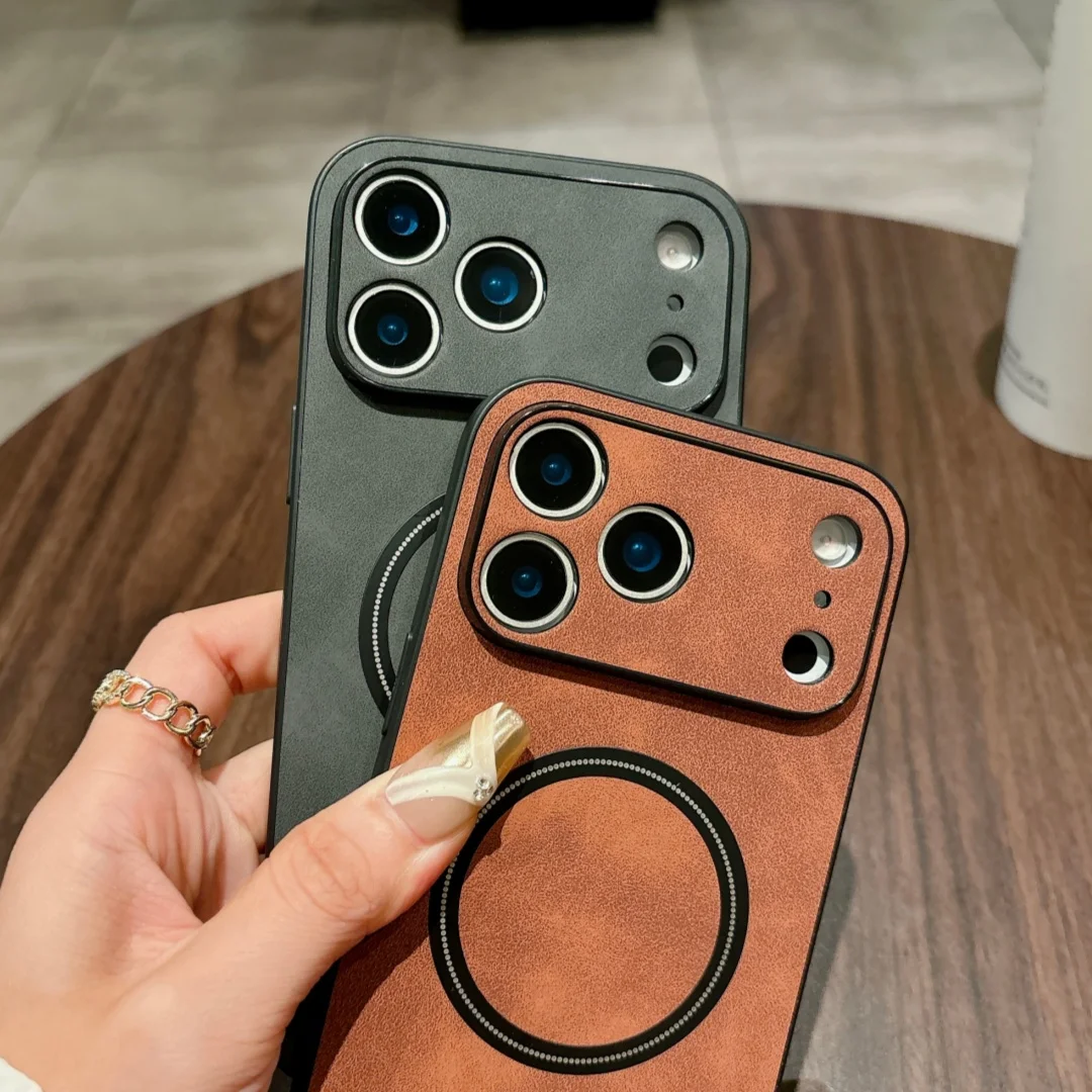 حافظة لهاتف آيفون إير 16 E 15 14 Plus 13 12 11 17 Pro Max من الجلد المغناطيسي المضاد للخبط من Magsafe