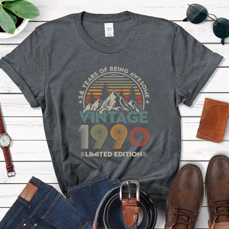 Vintage 1990 Limited Deition 34 Years Awesome Women T Shirt Cotton 34th Birhtday Old Persional Gift O Neck Mothers Gift Tshirt