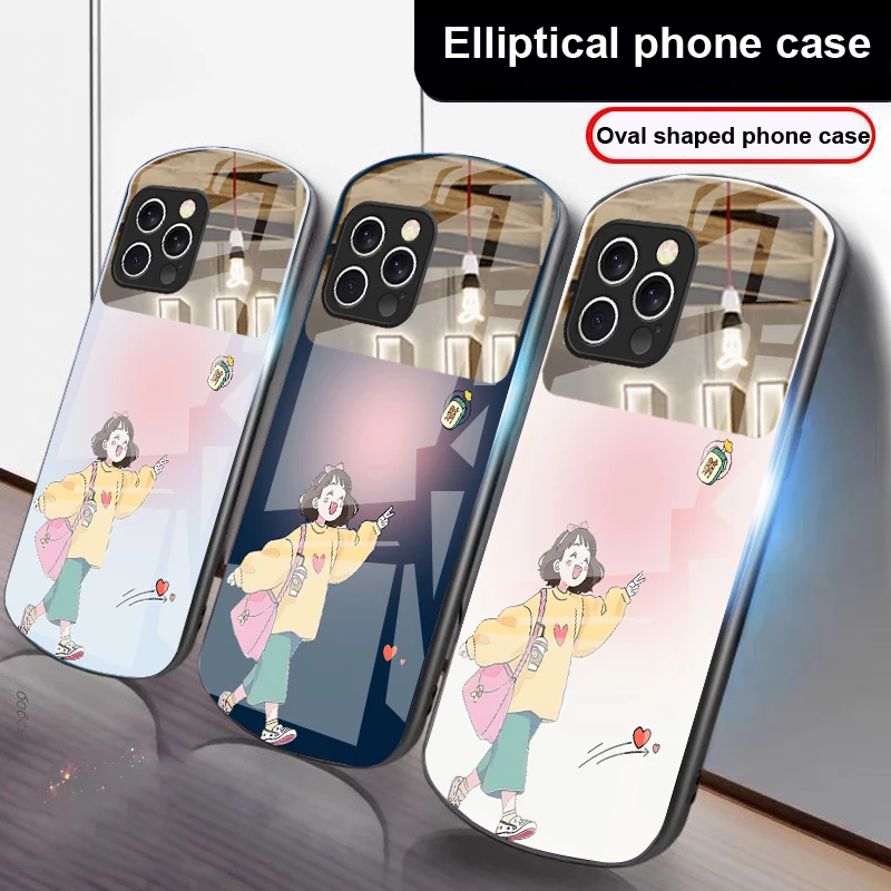 

Happy girl in yellow For iPhone 16 15 14 13 Plus 12 mini 11 Pro Max XR Xs Max X 7 8 2022 20 Half mirror elliptical phone case