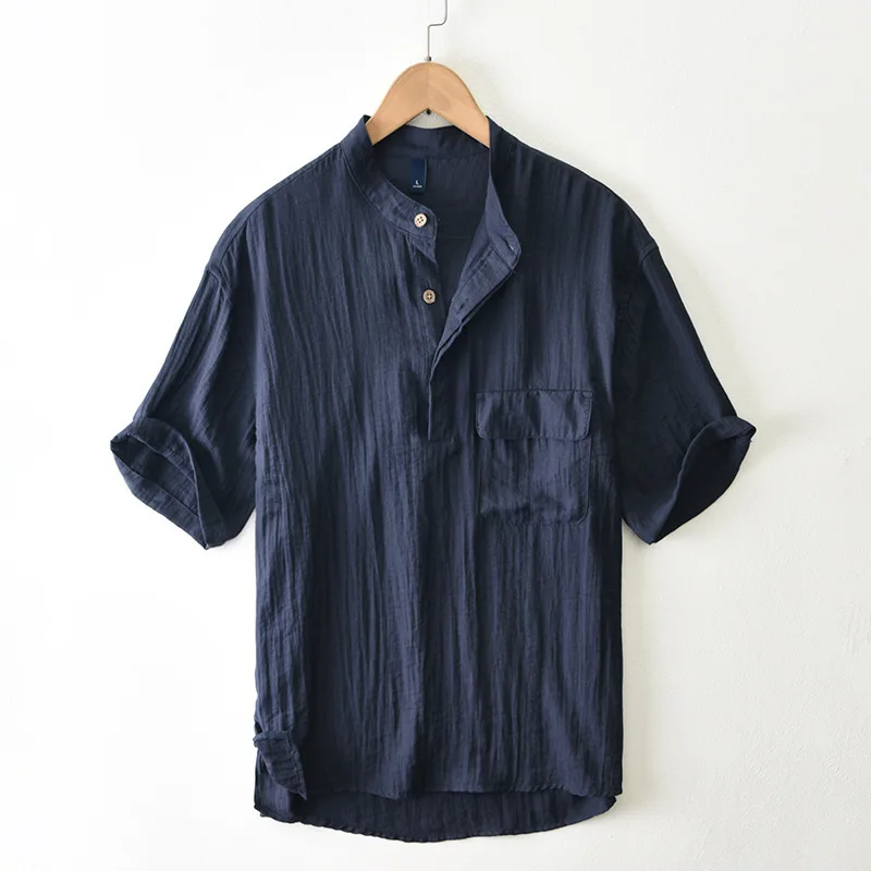 

Мужская повседневная простая и дышащая свободная тонкая рубашка с короткими рукавами в городском стиле в японском стиле