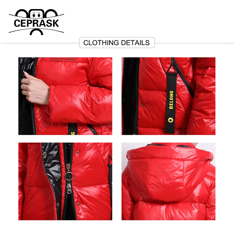 CEPRASK 2023 New Winter Jacket Women Casual Loose Thick Parkas Quilted Fashion Bright Colors Hooded Warm Winter Coat Outerwear