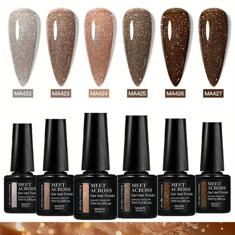 6 pièces café brun réfléchissant paillettes Gel vernis à ongles ensemble foncé Flashy Semi Permanent tremper UV Gel vernis ongles fournitures Salon