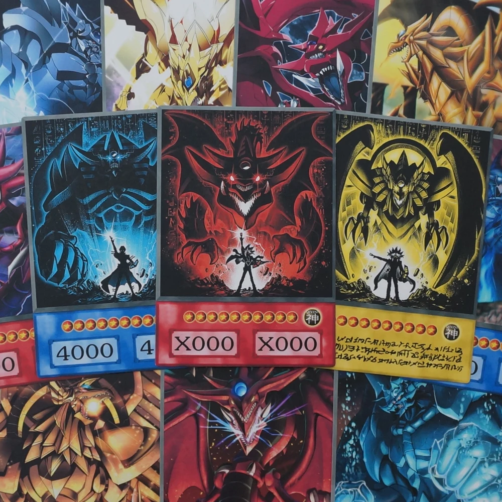 24pcs/set Yugioh Anime Style 3 Egyptian Gods Orica Different Artwork Ra Slifer Obelisk Non-Official Game Collection Paper Cards