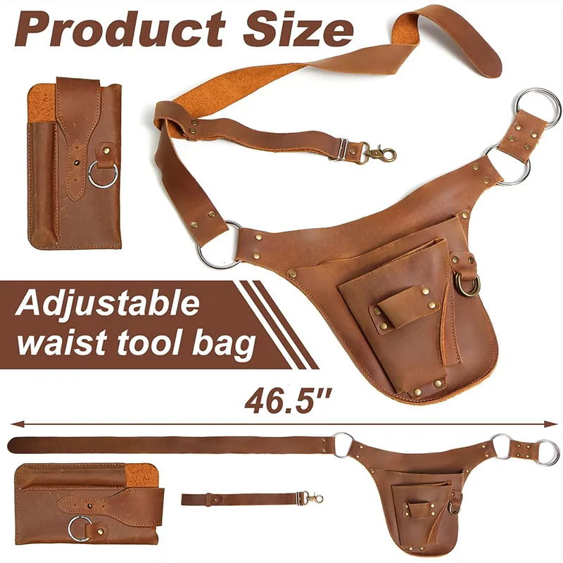 PU waist bag, punk-style rivet decoration, versatile belt, large and small bags & tool apron