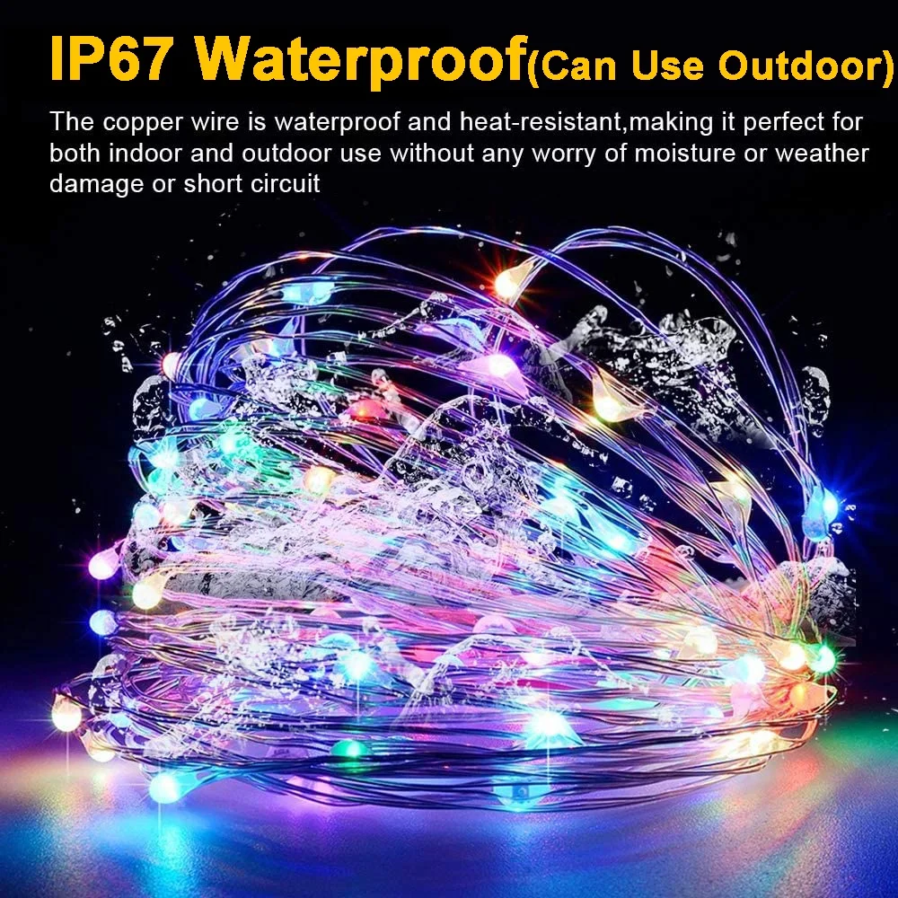 Outdoor LED Solar Fairy String Lights Waterproof Garden Decoration Garland 8Modes Copper Wire Light For Street Patio Christmas