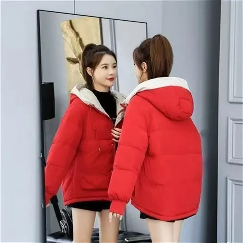 Down Women Cotton-padded Jacket 2024 New Winter Short Korean Version Loose Students' Bread Coat Thickened Plus Size Cotton Coat