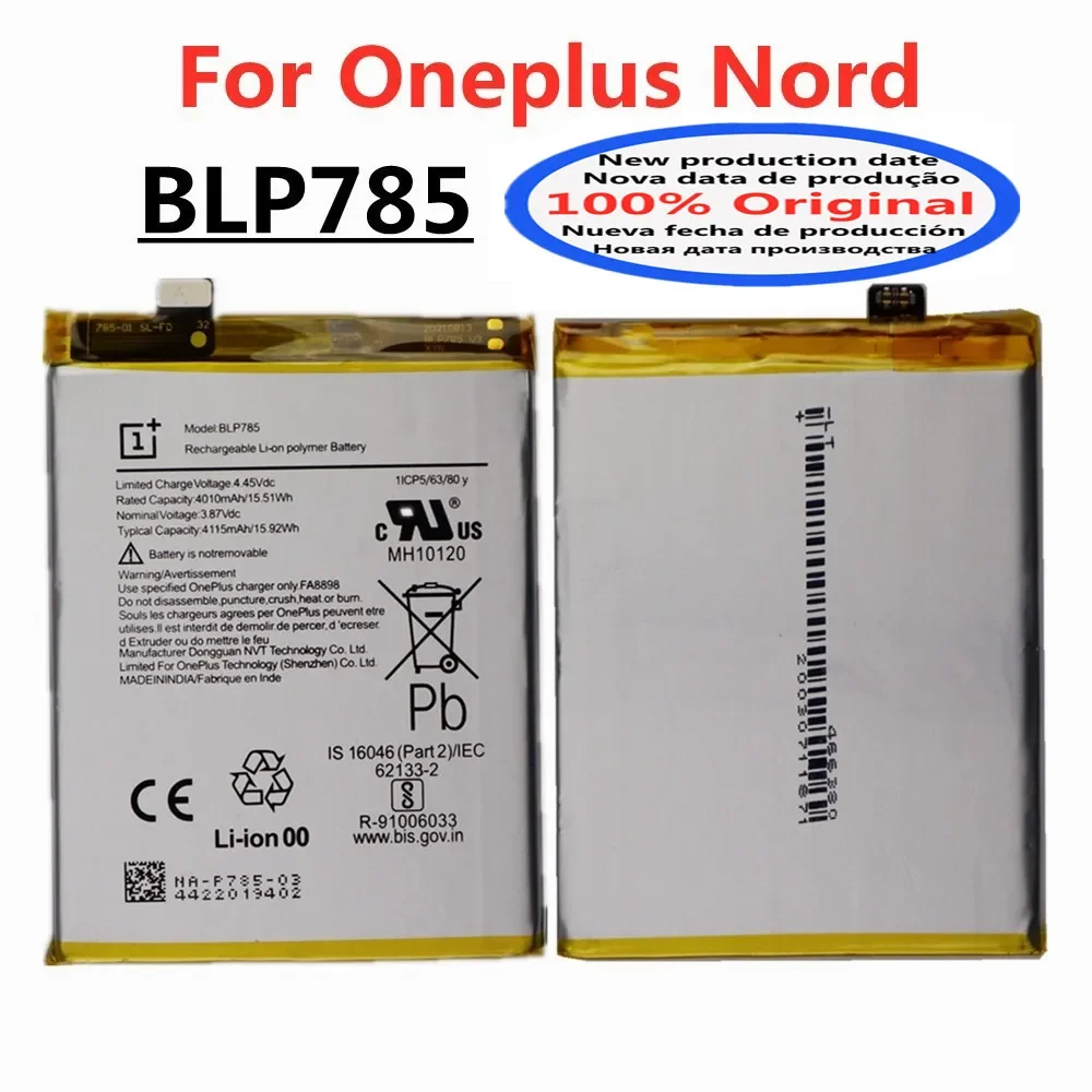 

High Quality BLP785 Original Phone Battery For 1+ One Plus Nord / Oneplus Nord 5G 4115mAh Capacity Replacement Batteries Bateria