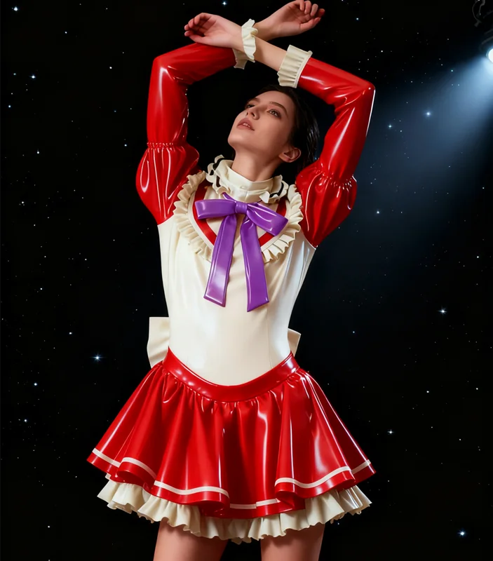 

100% латексное резиновое облегающее платье горничной идеально подходит для косплея и маскарада, Хэллоуина, косплея