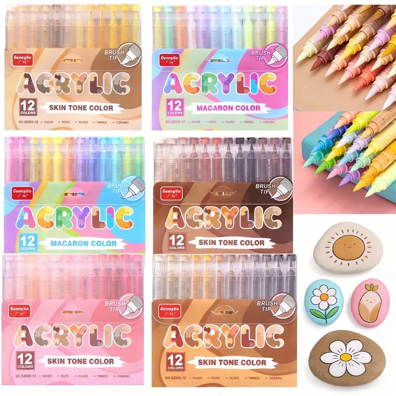 GuangNa Acrylic Brush Markers Set, Assorted Pro Color Series Automatic Ink Control System Art Markers Set, 12-72 Count/Set
