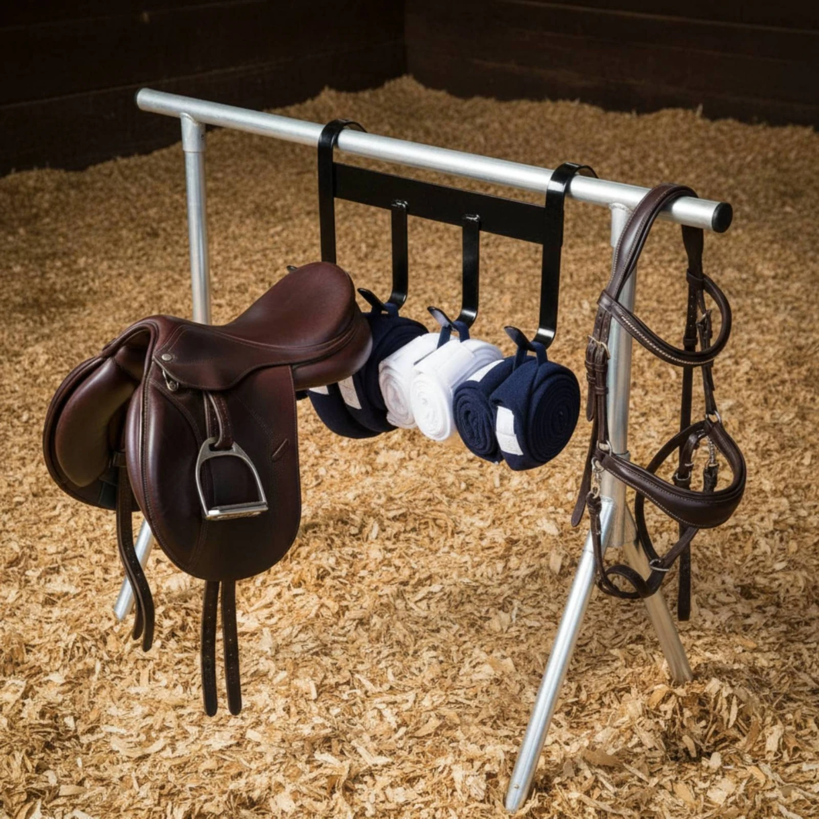 

Horse Tack Hook Rack Metal Double Hook Saddle Rack Saddle Hanger Load-Bearing Livestock Equipment Sturdy for Barn, Stable