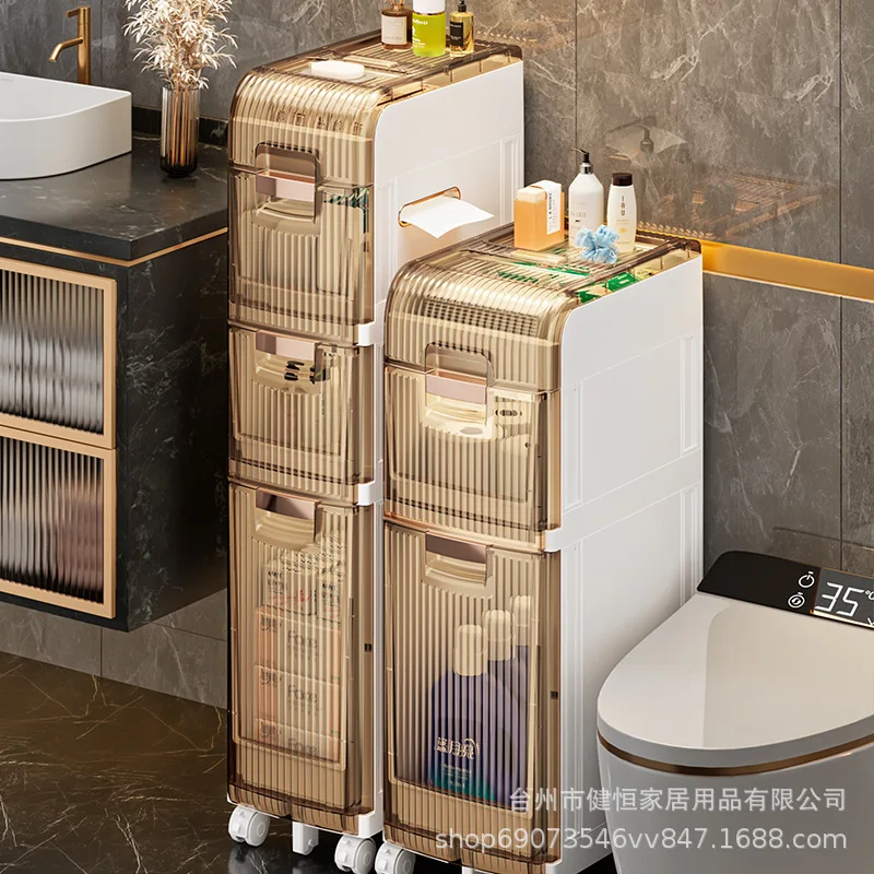 

Crack bathroom, kitchen storage rack, multi-layer floor-to-ceiling household storage cabinet