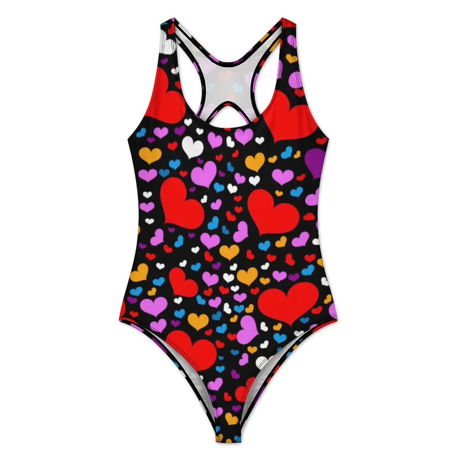 Colorful Heart Prints Swimsuit Valentines Day Swimwear One-Piece Surfing Bodysuit Backless Monokini Woman Push Up Sexy Beachwear