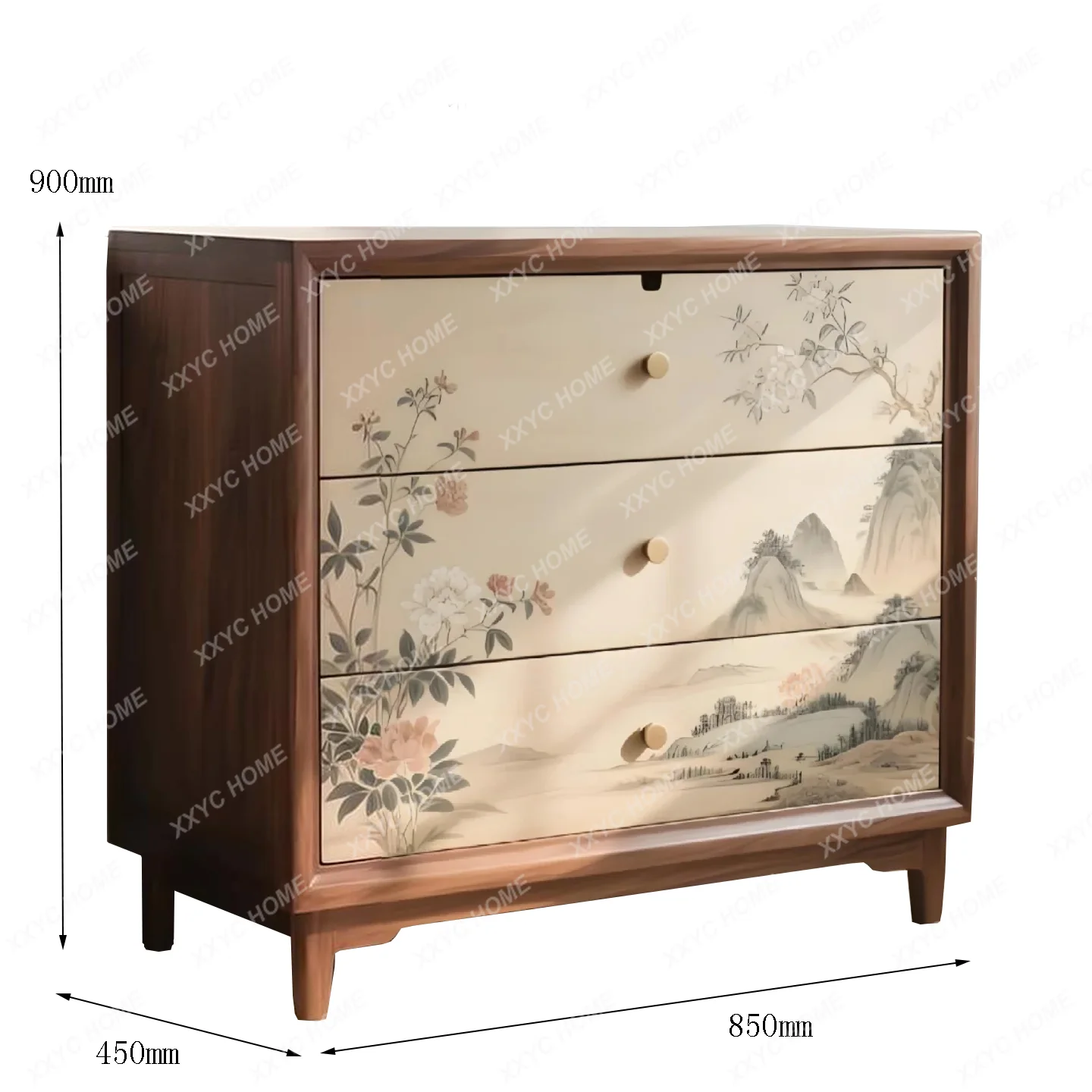 LPainted new Chinese retro three-bucket cabinet solid wood bedroom living room storage simple and modern