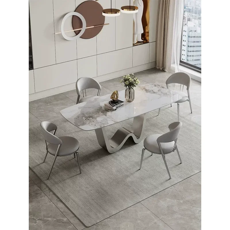 Rectangular Sintered Stone Dining Table Set with Chairs Modern Minimalist Luxury Style for Small Apartment Home Kitchen